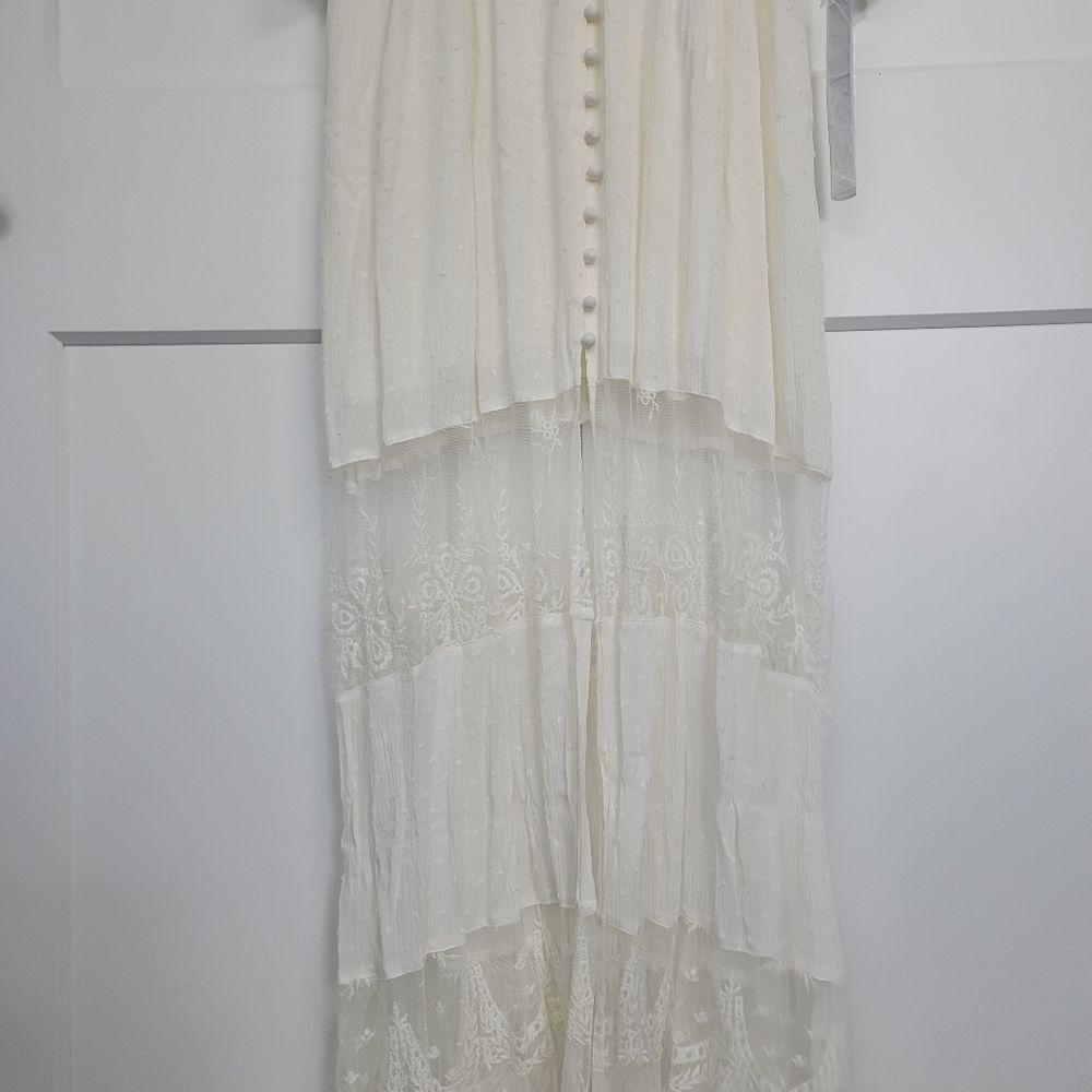 Boho Lace-Trim Cream Maxi Dress with Crochet Waist - Picture 11 of 14